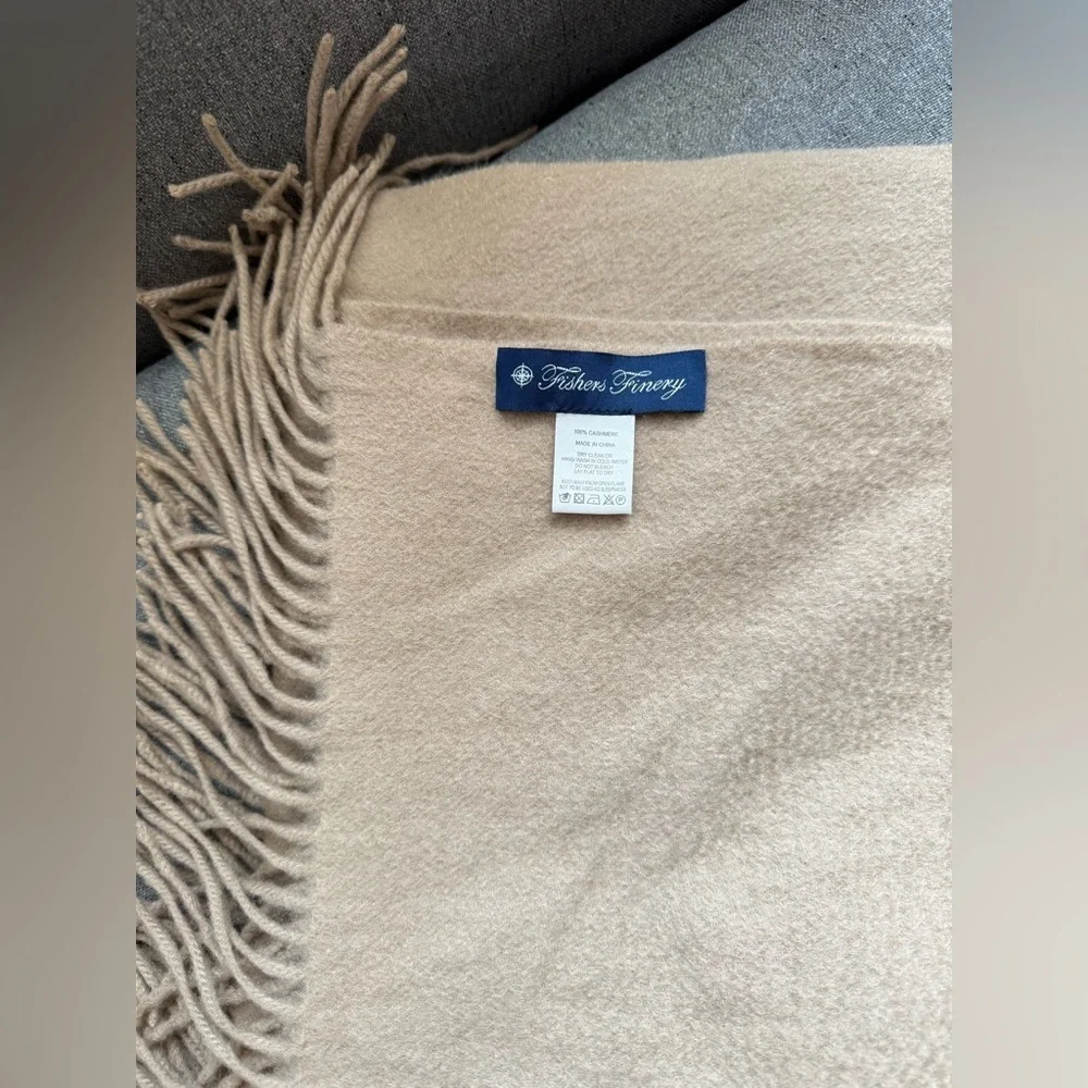 Cozy Fishers Finery 100% Pure Cashmere Fringe Throw, 445 GSM Weigh Warm Sand